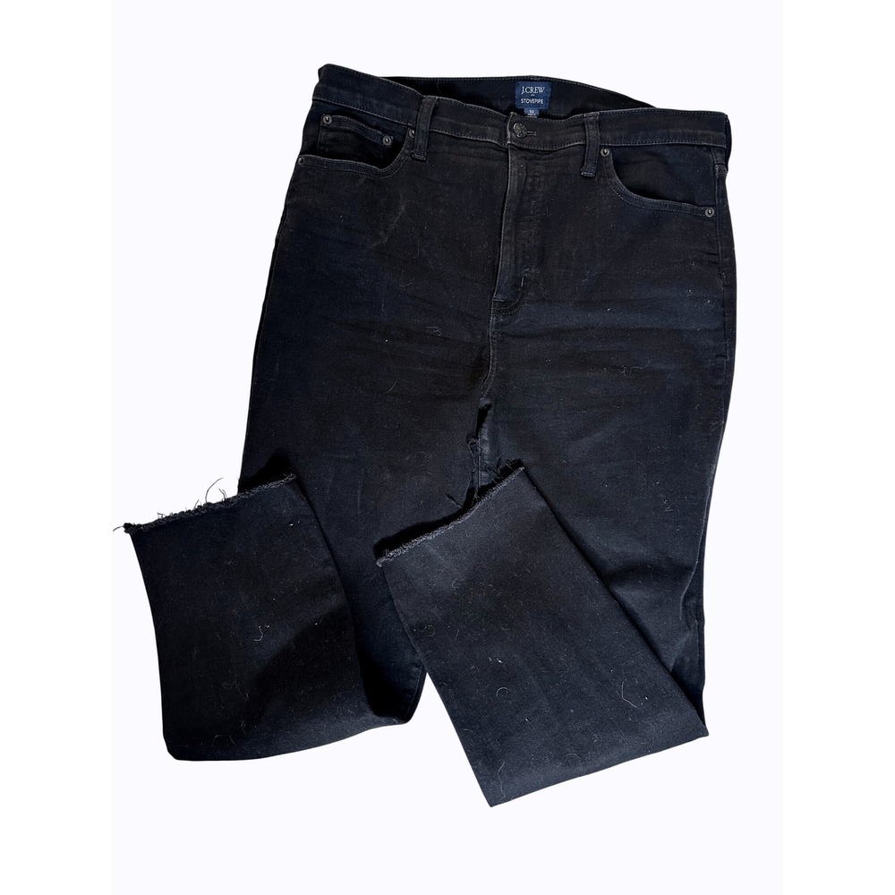J. Crew Stovepipe Black Denim Jeans Raw Hem Women's Size 32